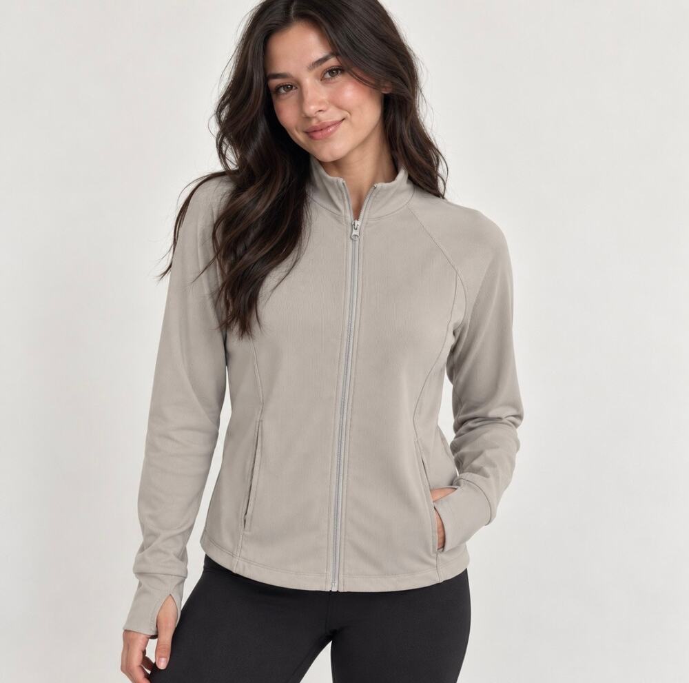 VOGO Women’s L Taupe Full Zip Athletic Jacket Ribbed